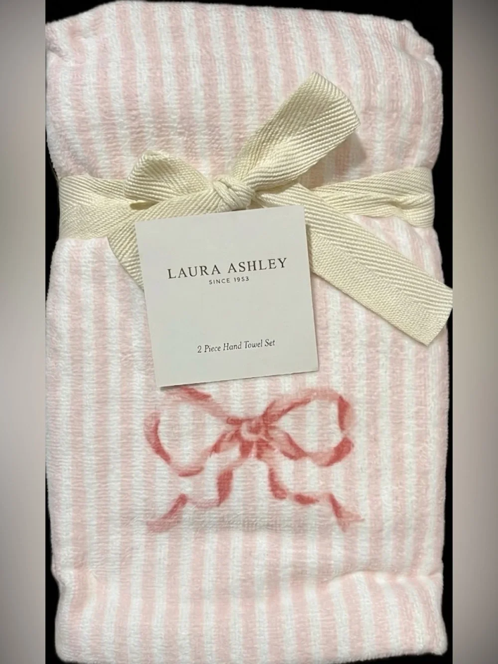 🎀 Laura Ashley Curtsey Bows Pink Bathroom Towel Set- 2 hand / 2 tip coquette NWT